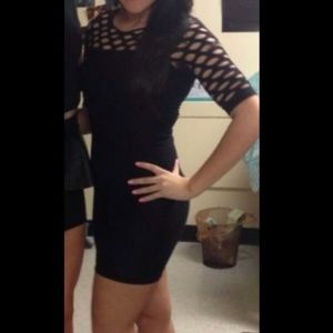 Bebe black mini dress w cage details - size M/L